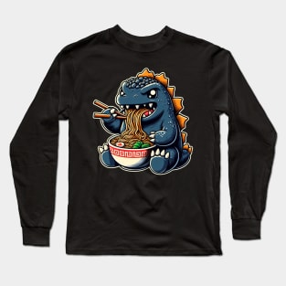 Cute Godzilla eating Ramen Long Sleeve T-Shirt